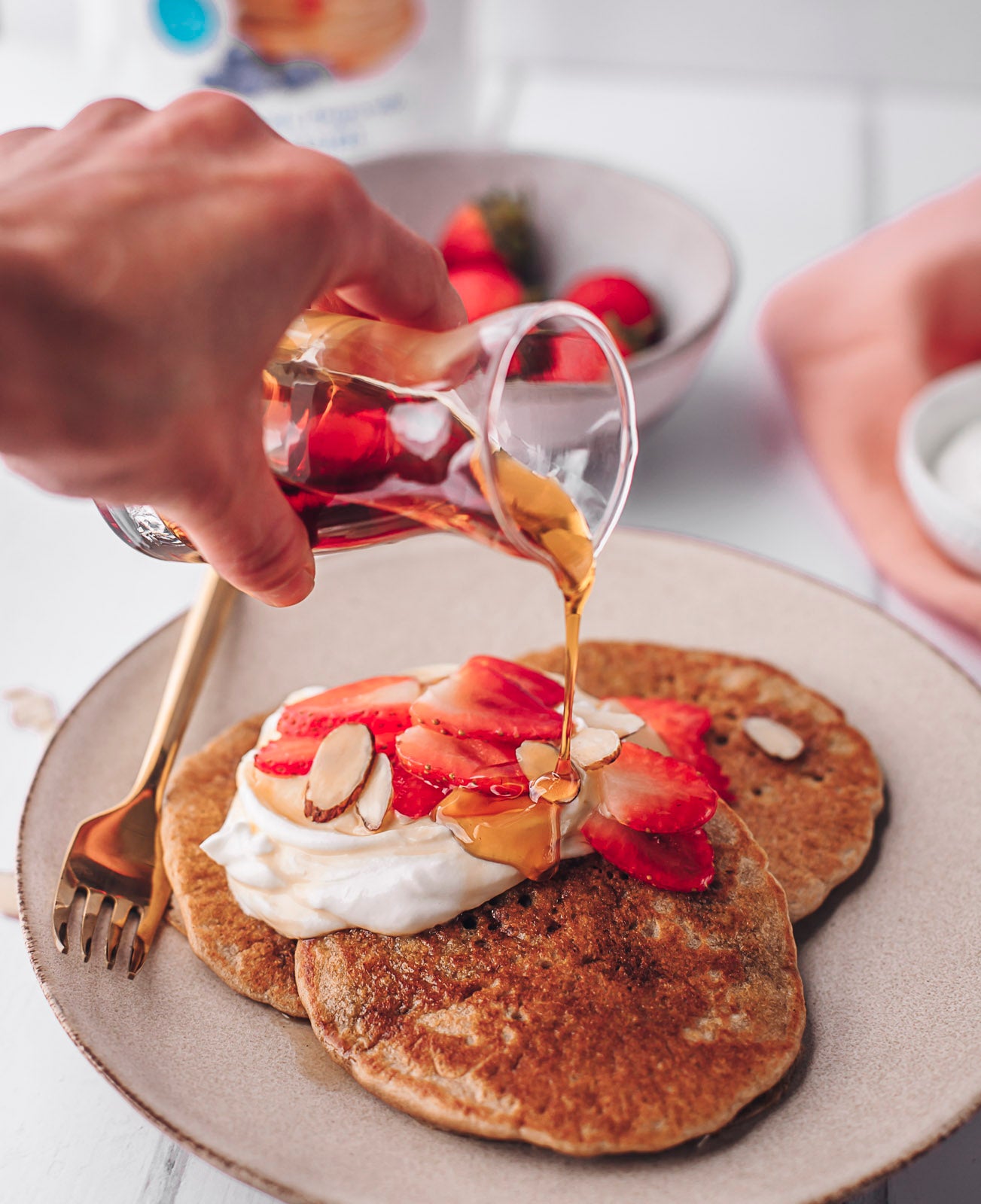 sourdough pancakes and strawberries